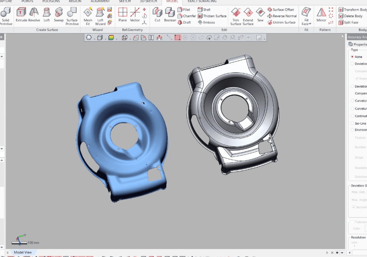 La ingeniería inversa para realizar el modelo CAD 3D.